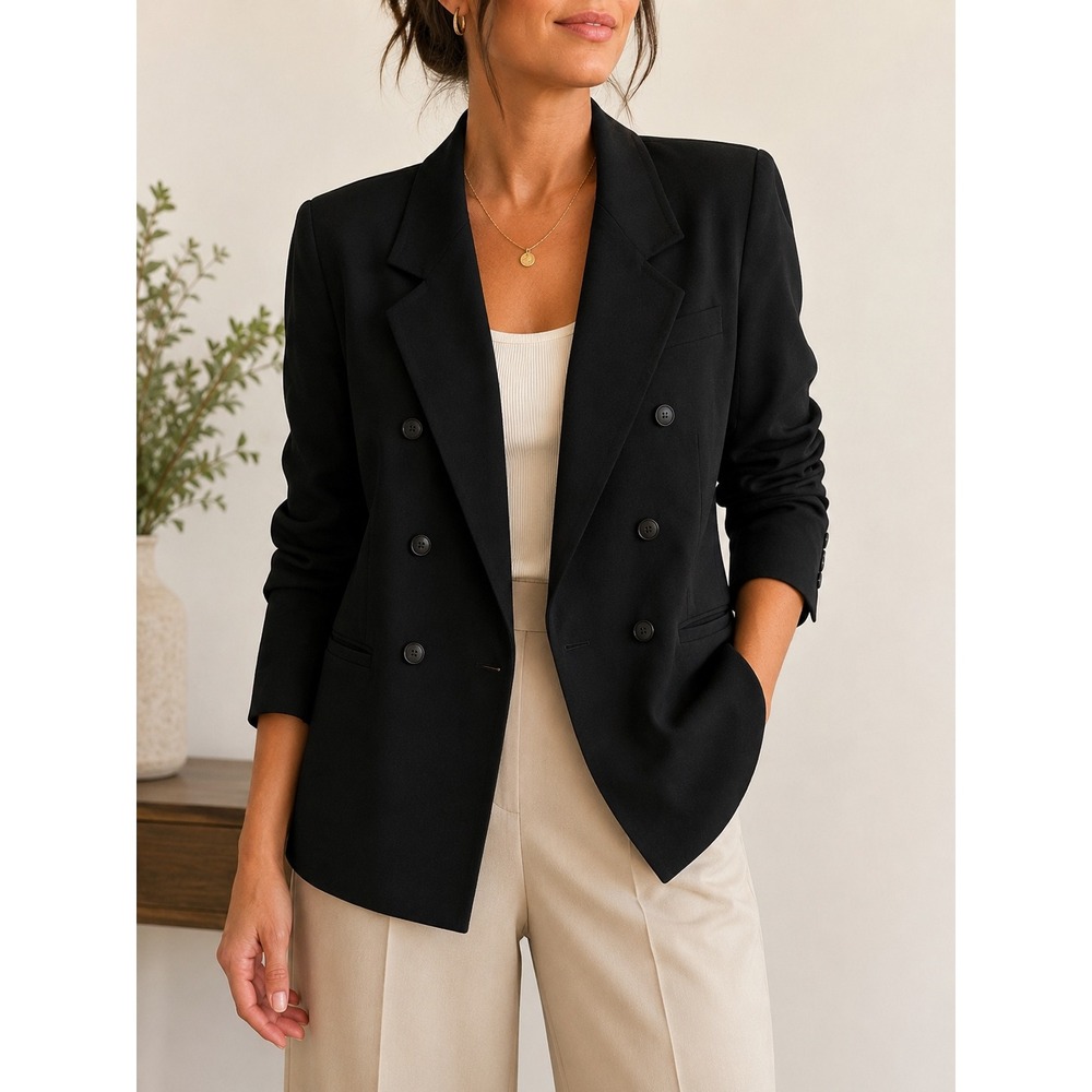 S 165 Vintage 90s Black Double Breasted Blazer Sz 6 Oversized Boyfriend Tailored
